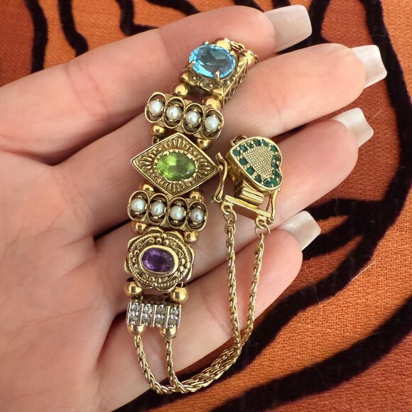 14K & 10K Gold Gemstone Slider Charm Bracelet - 24g+ - Picture 4 of 7